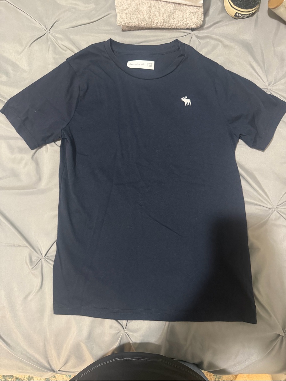 abercrombie kids Boys Navy Tee with White Moose Chest Logo